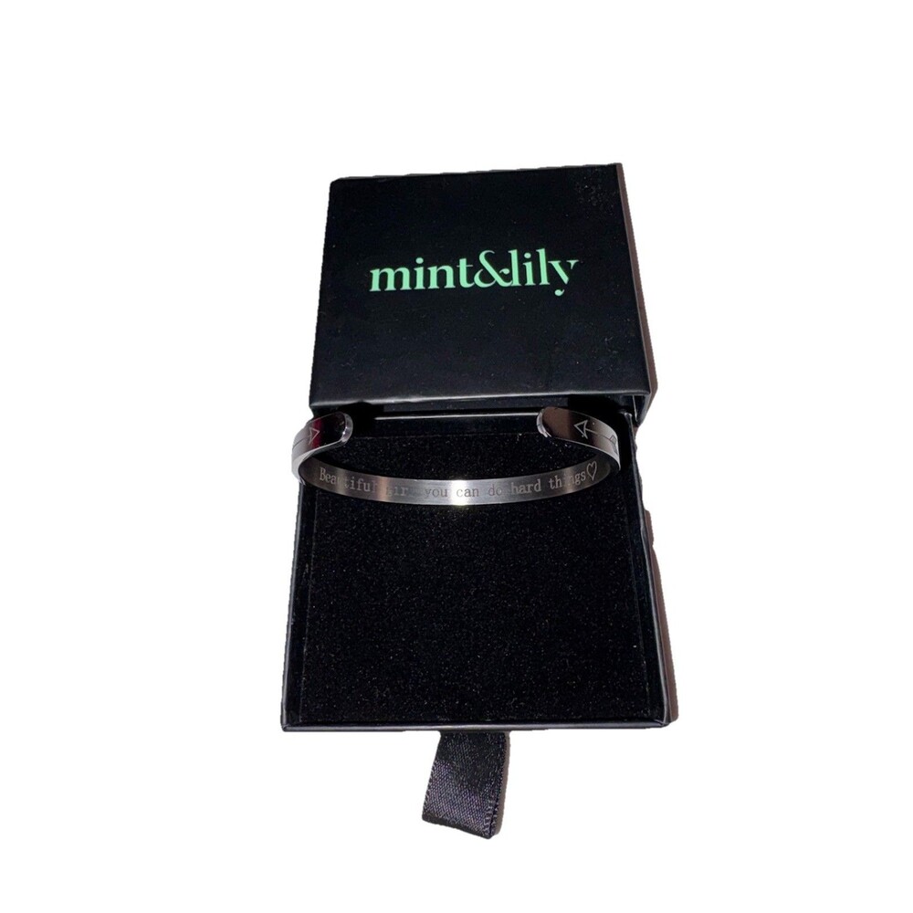 Mint & Lily "Beautiful Girl You Can Do Hard Things" Silver Cuff Bracelet - NIB